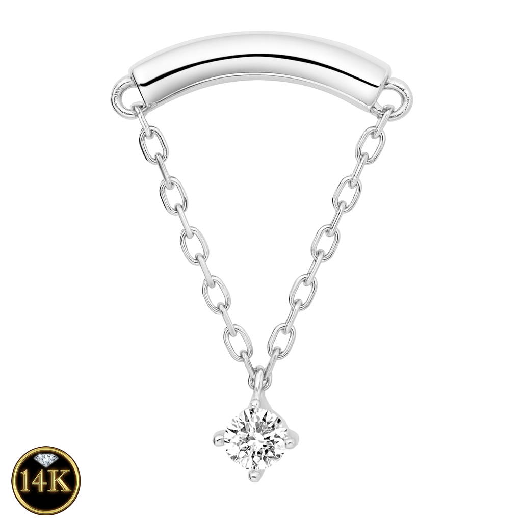 Classic Round Dangle Chain – Hidden Helix Piercing in 14K White Gold with 18K Threaded Back Post (16G)