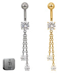 Premium Titanium Hanging Crystals with Chain Belly Ring | 14G (1.6MM) | 10MM Bar