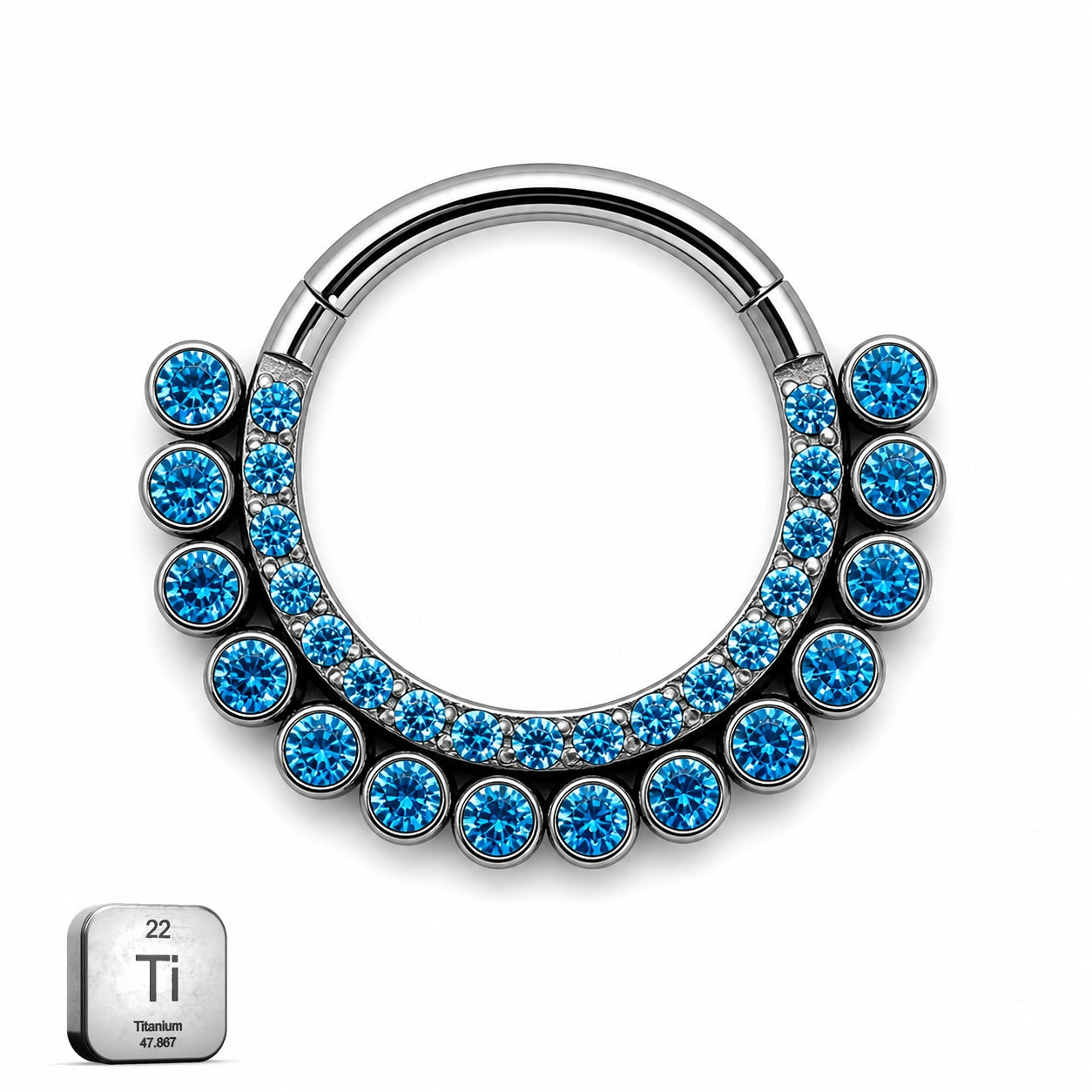 Titanium Blue CZ Hinged Daith / Septum Ring – 10mm (16G)