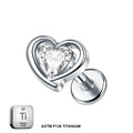 ASTM F136 Titanium 16G (1.2MM) Internally Threaded Small Heart Piercing Stud