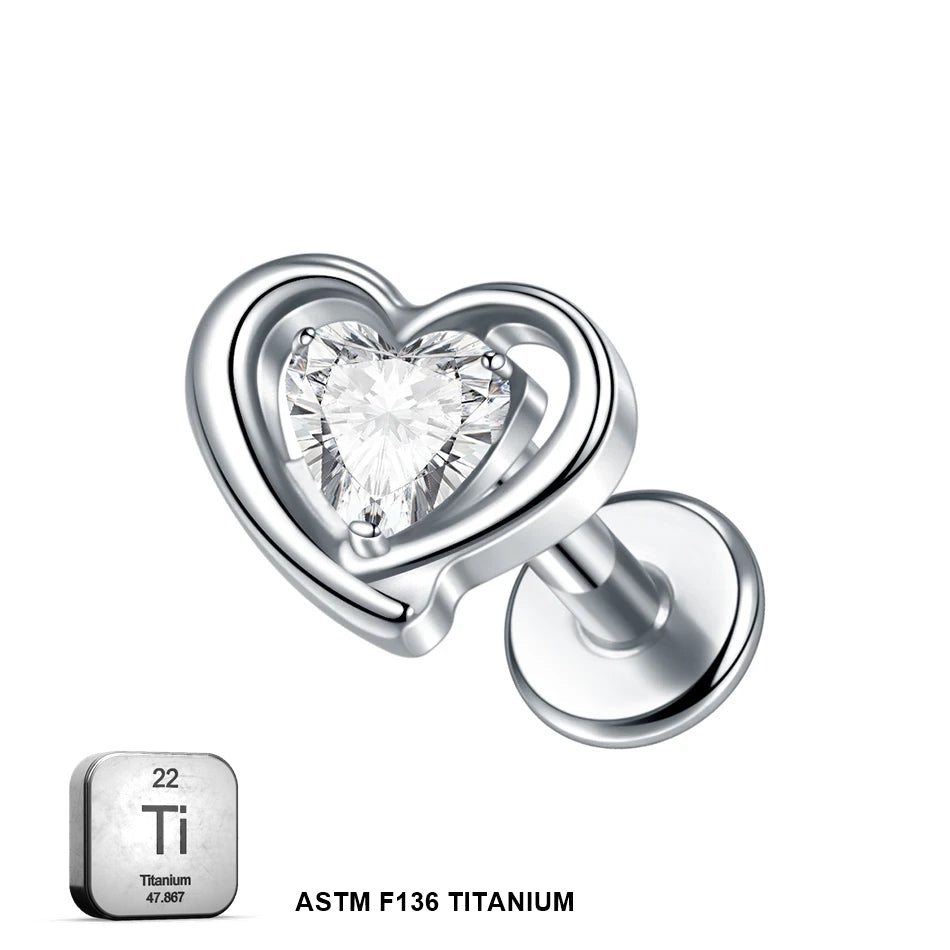 ASTM F136 Titanium 16G (1.2MM) Internally Threaded Small Heart Piercing Stud