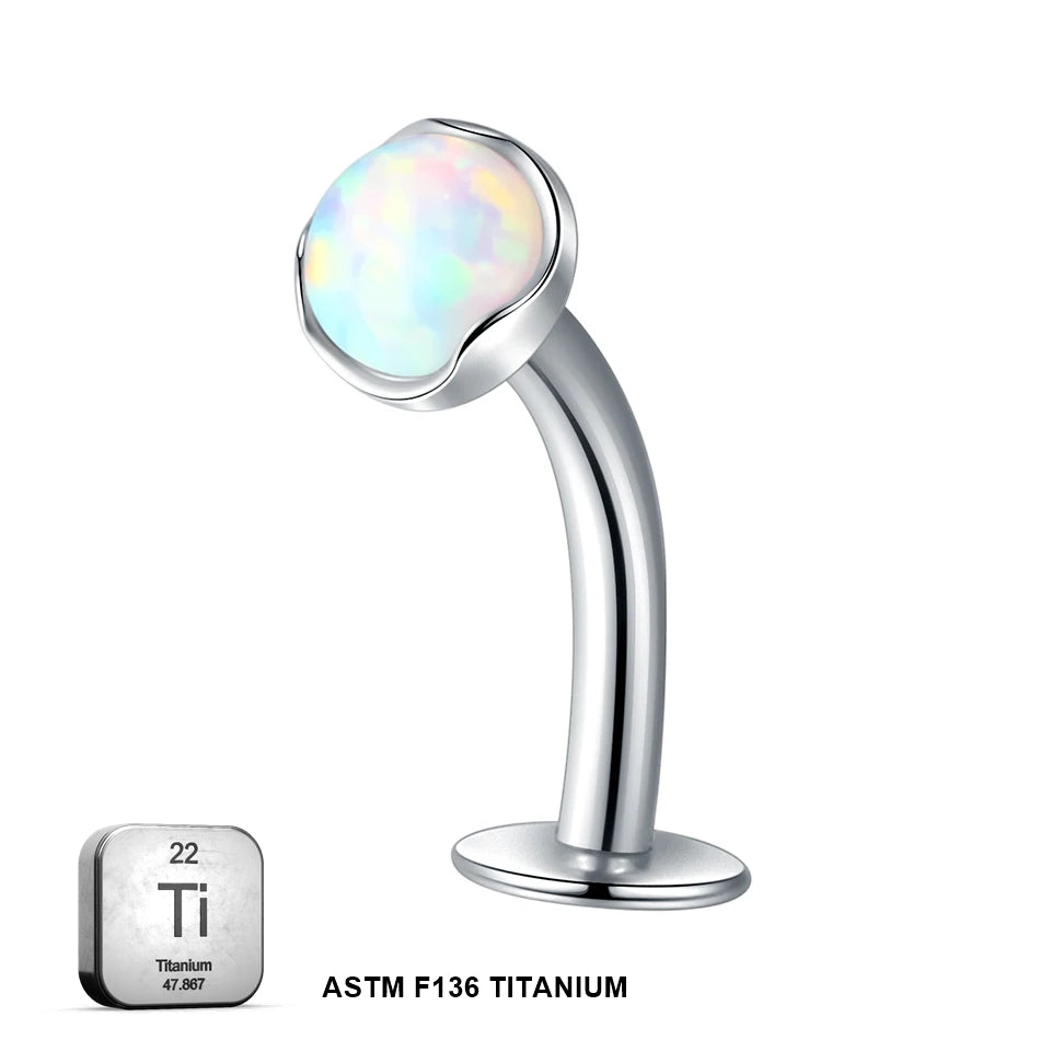 Titanium 14G (1.6MM) Internally Threaded White Opal Floating Belly Button Piercing 10mm