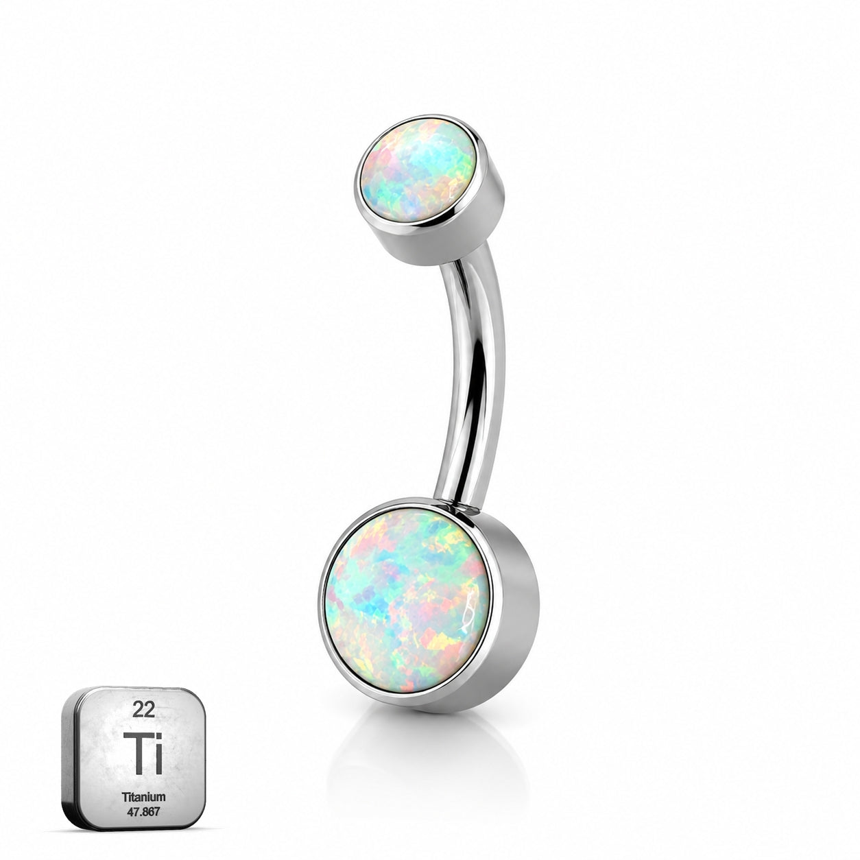 Titanium Belly Piercing with White Opal