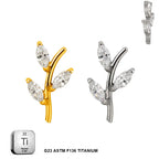 ASTM F136 Titanium 16G (1.2MM) Internally Threaded 3CZ Leaf Piercing Stud