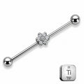  Titanium Industrial Piercing Bar – Floral CZ Centre 