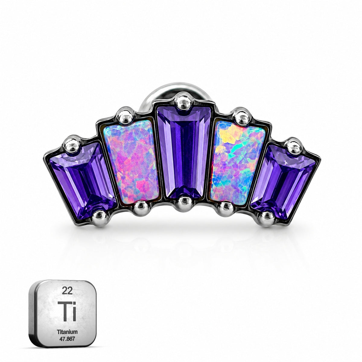 Titanium Violet Opal & Purple Emerald Crystal Fan Stud