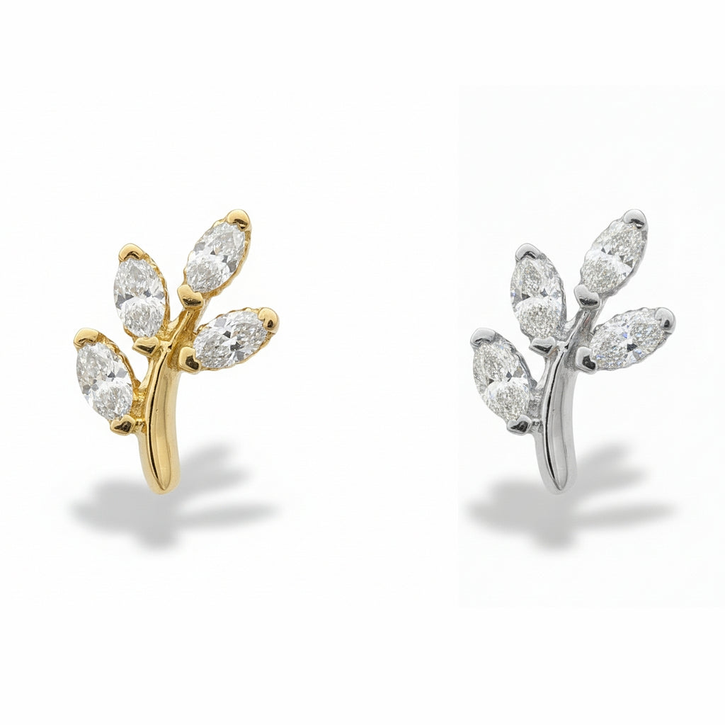 18K Gold Leaf Marquise Natural Diamond Stud (Right &amp; Left)