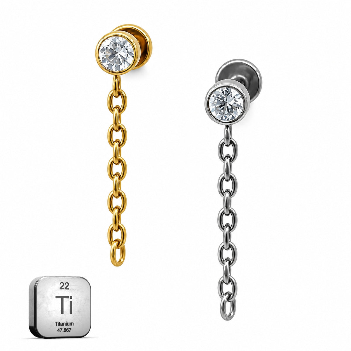 Titanium Solitaire Chain Dangle Stud