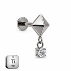 Titanium Geometric Dangle Stud – Pyramid Crystal Drop