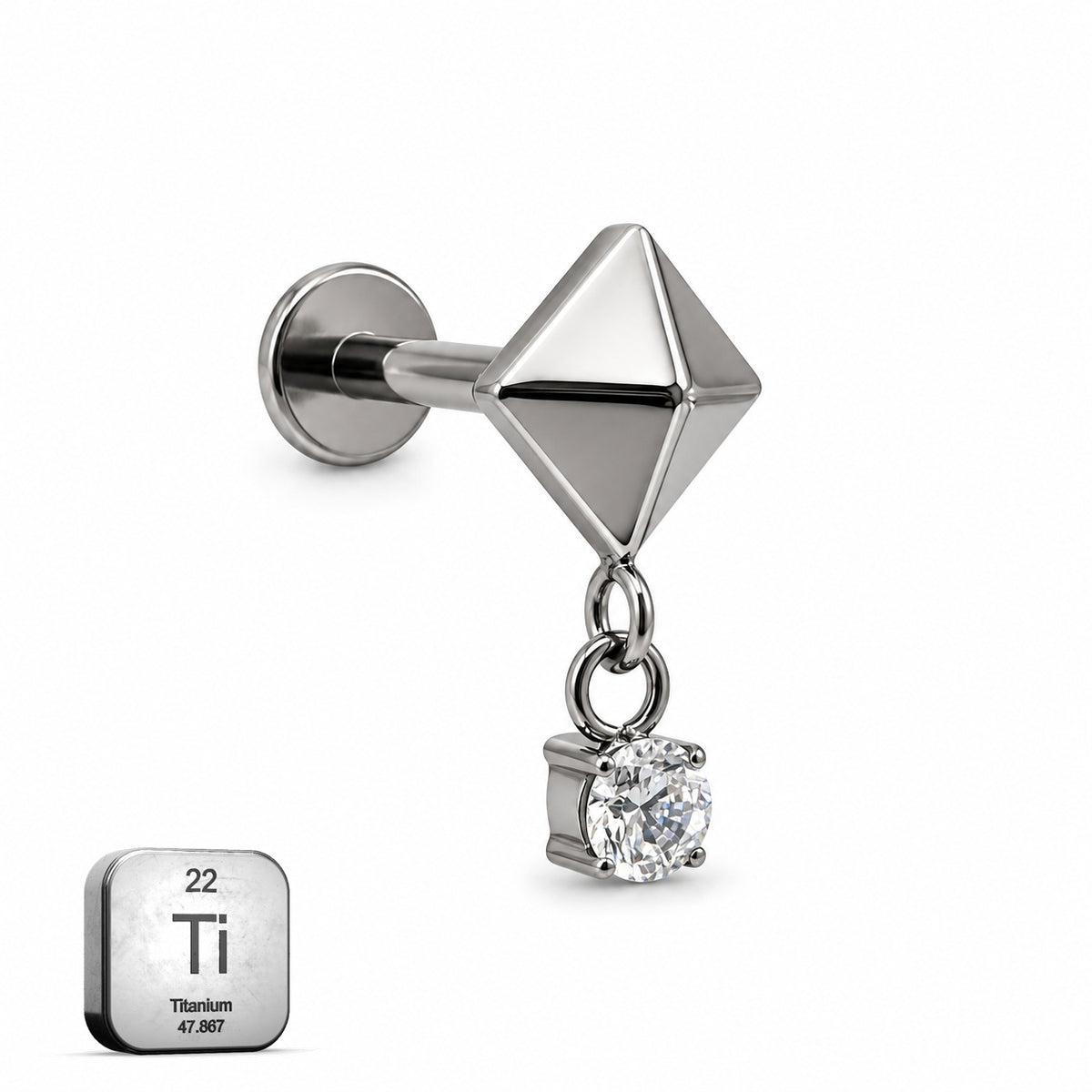 Titanium Geometric Dangle Stud – Pyramid Crystal Drop