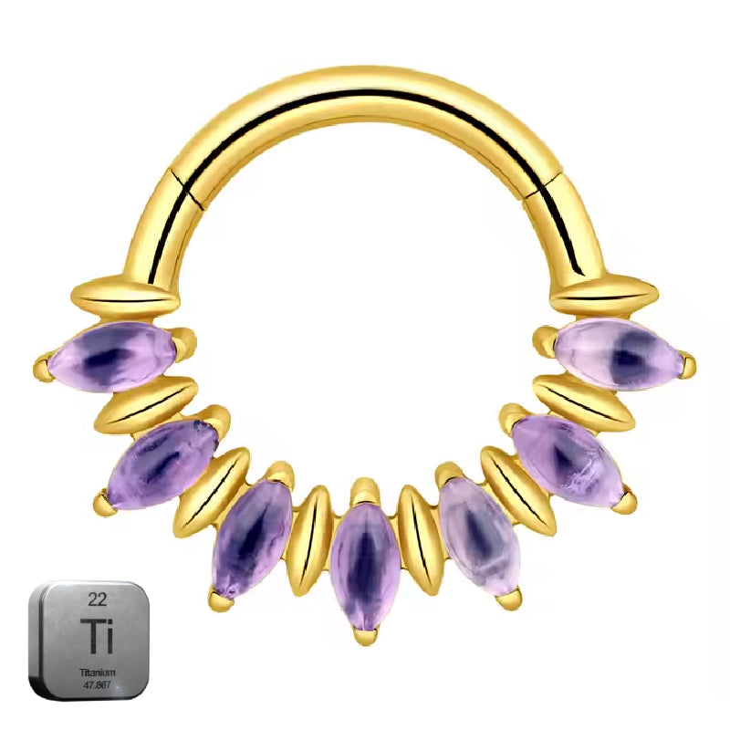 Titanium Purple Crystal Daith &amp; Septum Piercing Hoop 16G 8MM