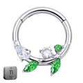 Natural Titanium Leaf Crystal Daith &amp; Septum Piercing Hoop 16G 8MM