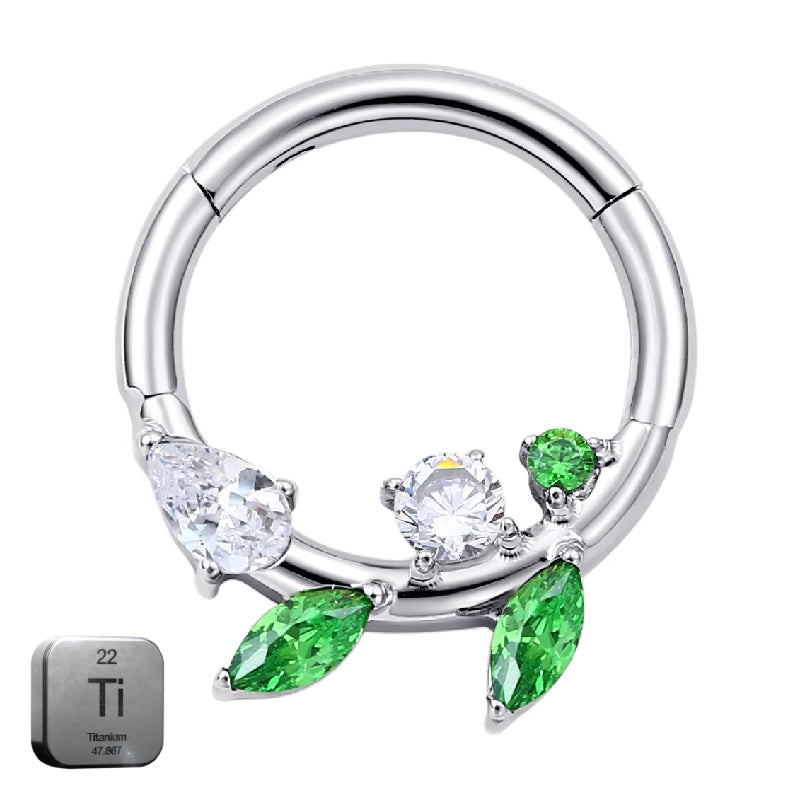 Natural Titanium Leaf Crystal Daith &amp; Septum Piercing Hoop 16G 8MM