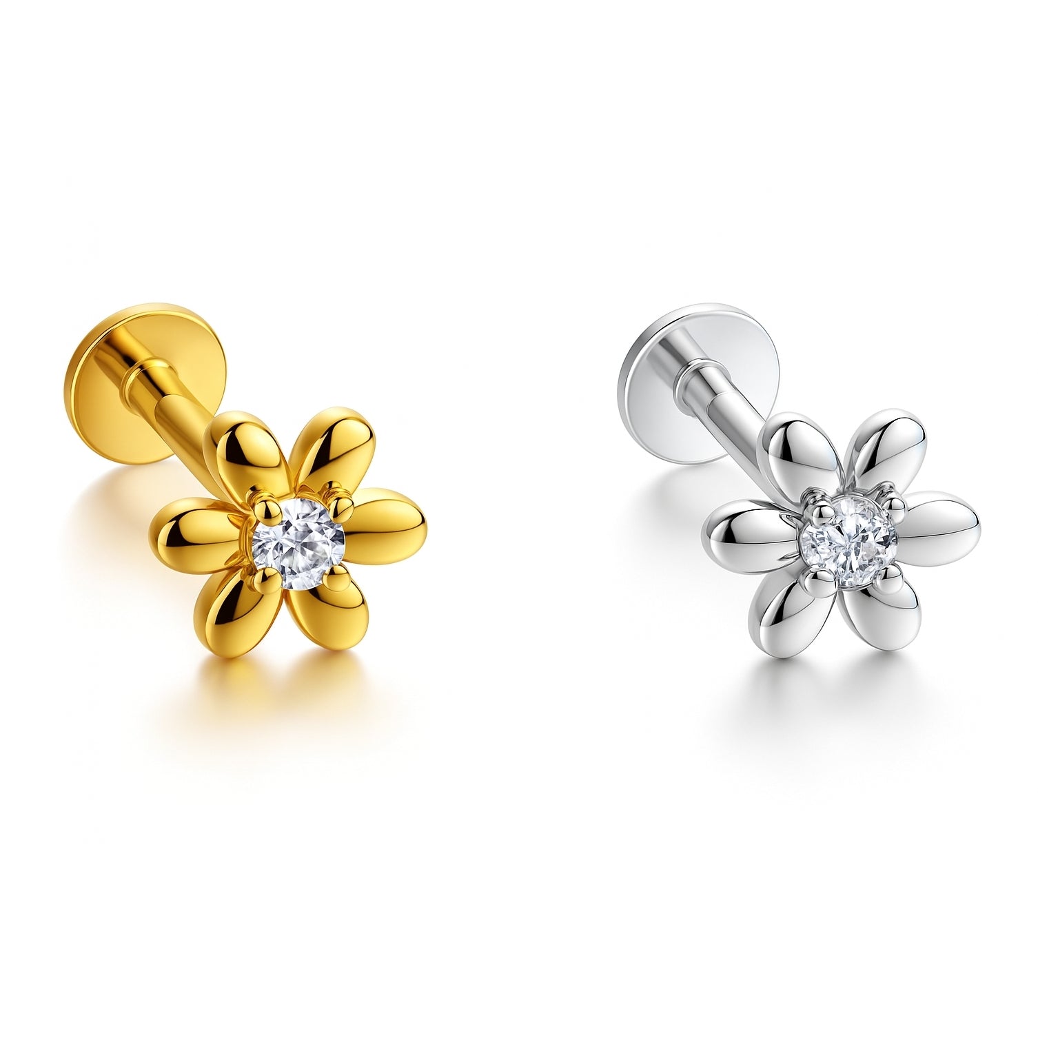 18K Gold Flower Labret with VVS D Color Lab Diamond