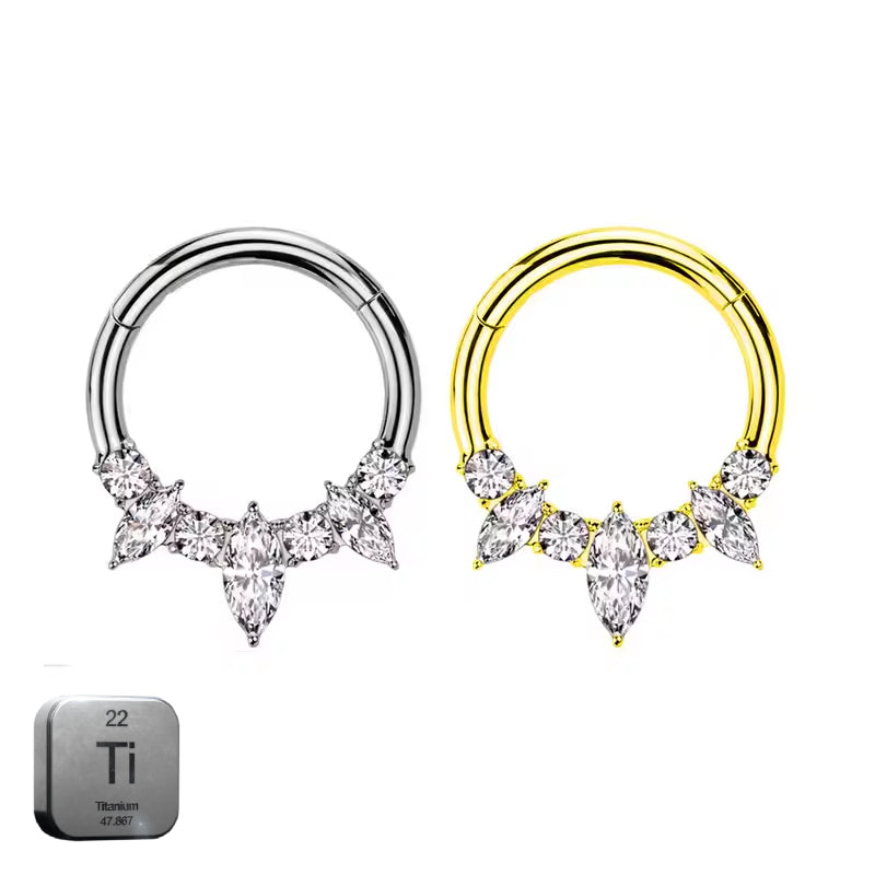 Titanium 7 Gem Crystal Daith &amp; Septum Piercing Hoop 16G 10MM