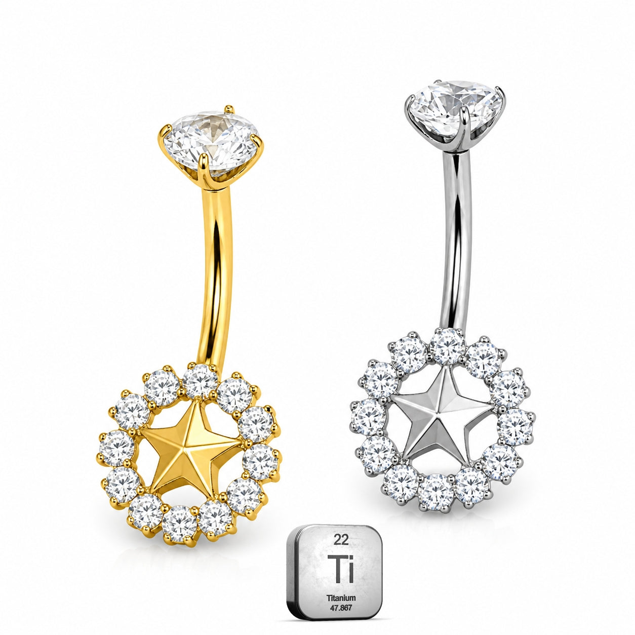 Titanium Star Halo Belly Piercing – CZ Cluster