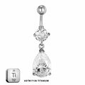 Titanium 14G (1.6MM) Externally Threaded Water Drop Dangling Belly Button Piercing 10MM