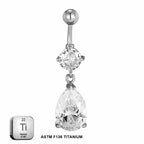 Titanium 14G (1.6MM) Externally Threaded Water Drop Dangling Belly Button Piercing 10MM