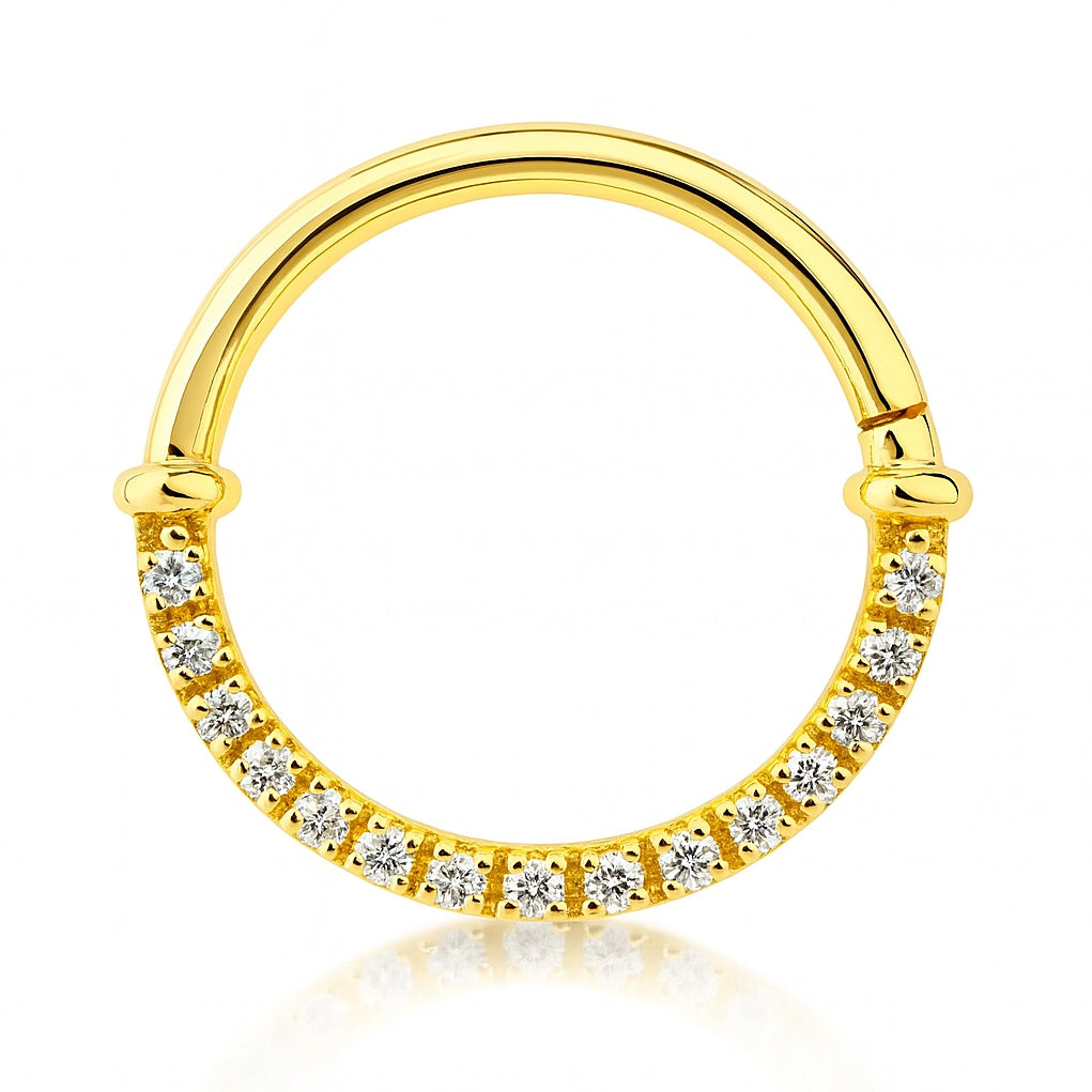 18K Yellow Gold Diamond Hinged Clicker – For Daith &amp; Septum Piercings