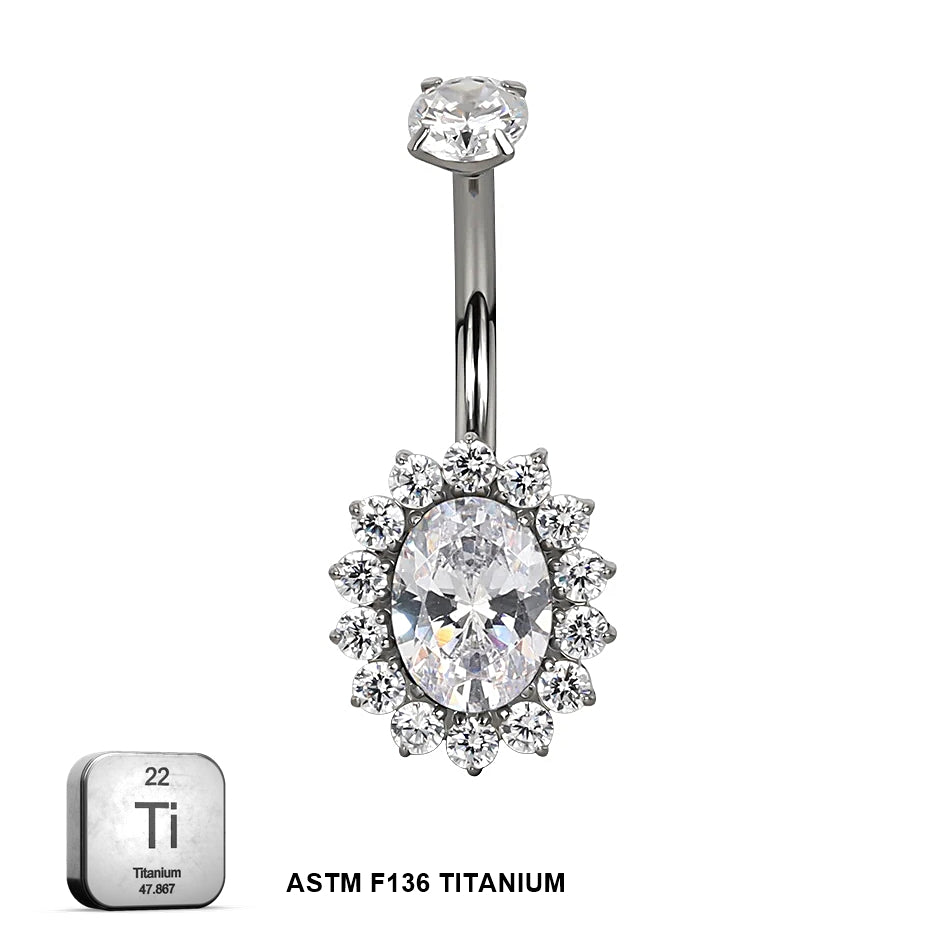 Titanium 14G (1.6MM) Internally Threaded Oval Cut Belly Piercing 10MM