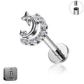 Natural Titanium 16G (1.2MM) Internally Threaded Moon with Star Labret Stud