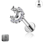 Natural Titanium 16G (1.2MM) Internally Threaded Moon with Star Labret Stud