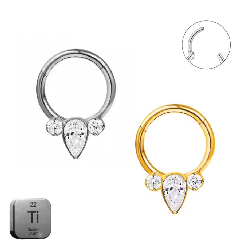 Titanium Drop Crystal Daith &amp; Septum Piercing Hoop 16G 8MM