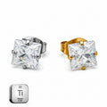 Princess Cut Titanium Stud Earrings – 20G Butterfly Back