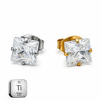 Princess Cut Titanium Stud Earrings – 20G Butterfly Back
