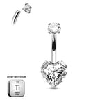 Heart-Cut CZ Belly Piercing | 14G (1.6MM) | 10MM Bar