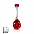 Titanium Belly Piercing – Ruby Red Teardrop CZ