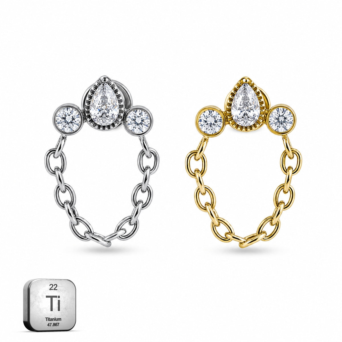 Titanium Crown Chain Dangle Stud