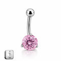 Titanium Belly Piercing with Baby Pink CZ