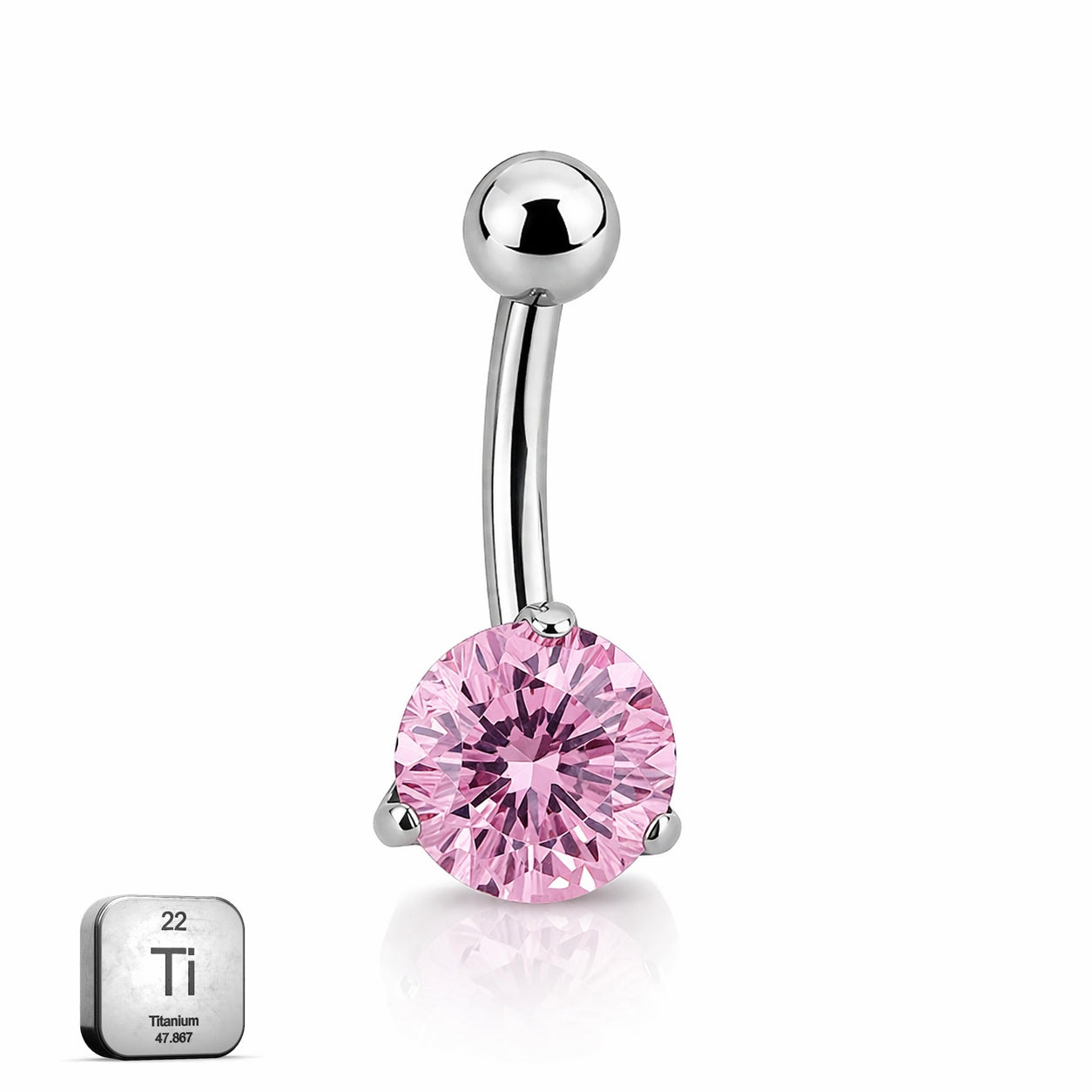 Titanium Belly Piercing with Baby Pink CZ