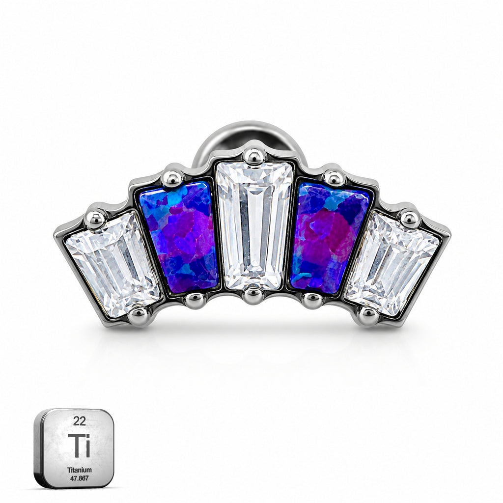 Titanium Purple Opal & Emerald Crystal Fan Stud