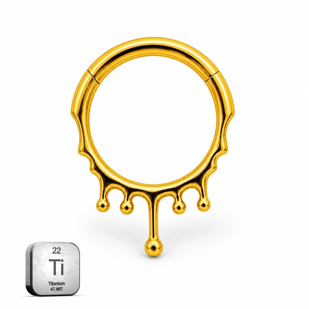 Ornamental Drip Titanium Clicker Ring – Gold Finish (8mm)