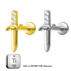 LAB_Cross_02 ASTM F136 Titanium 16G (1.2mm) Internally Threaded Dager Shape Stud
