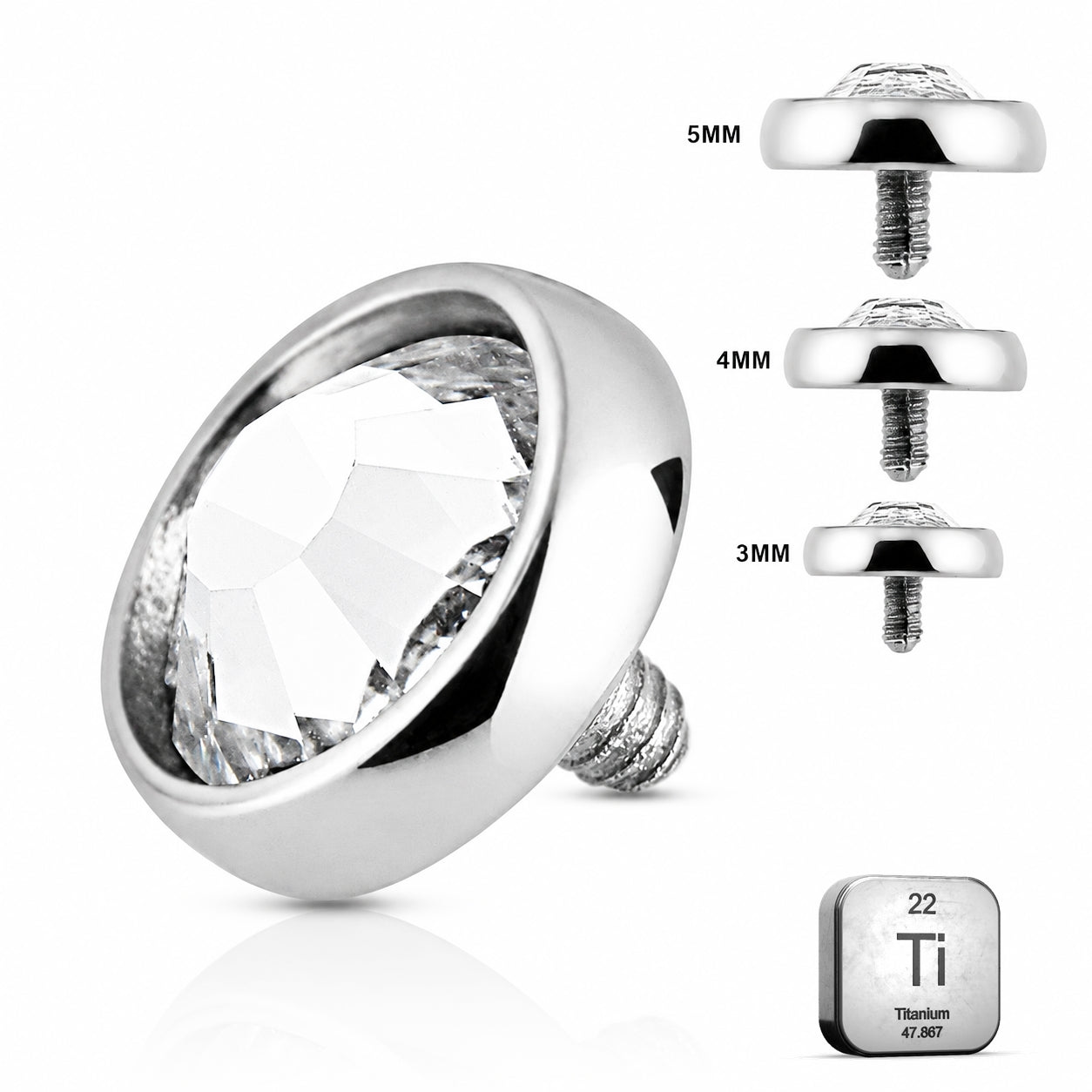 Titanium Dermal Piercing Top – Bezel Set Crystal