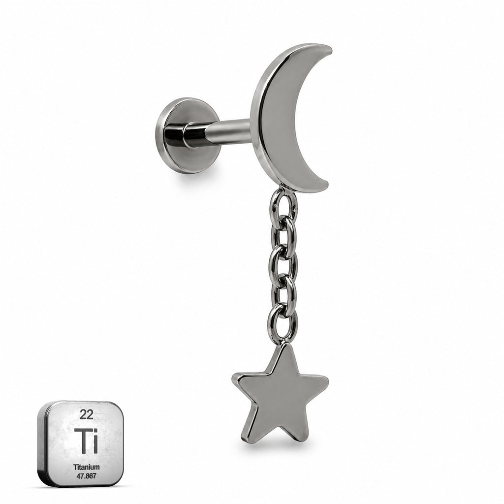 Titanium Moon &amp; Star Dangle Stud