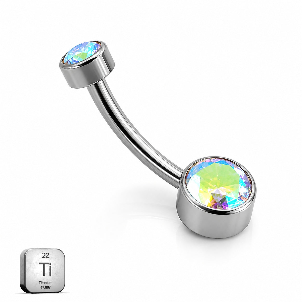 Titanium Belly Piercing with Aurora CZ