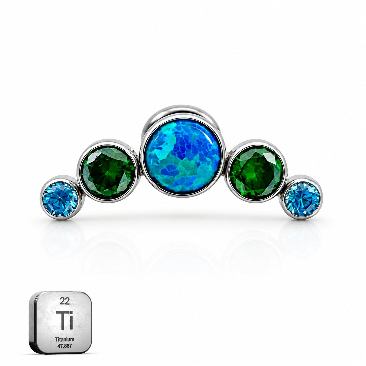 Titanium Blue Opal & Emerald Crystal Arc Stud