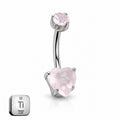 Titanium Heart Belly Piercing – Light Pink Stone