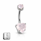 Titanium Heart Belly Piercing – Light Pink Stone