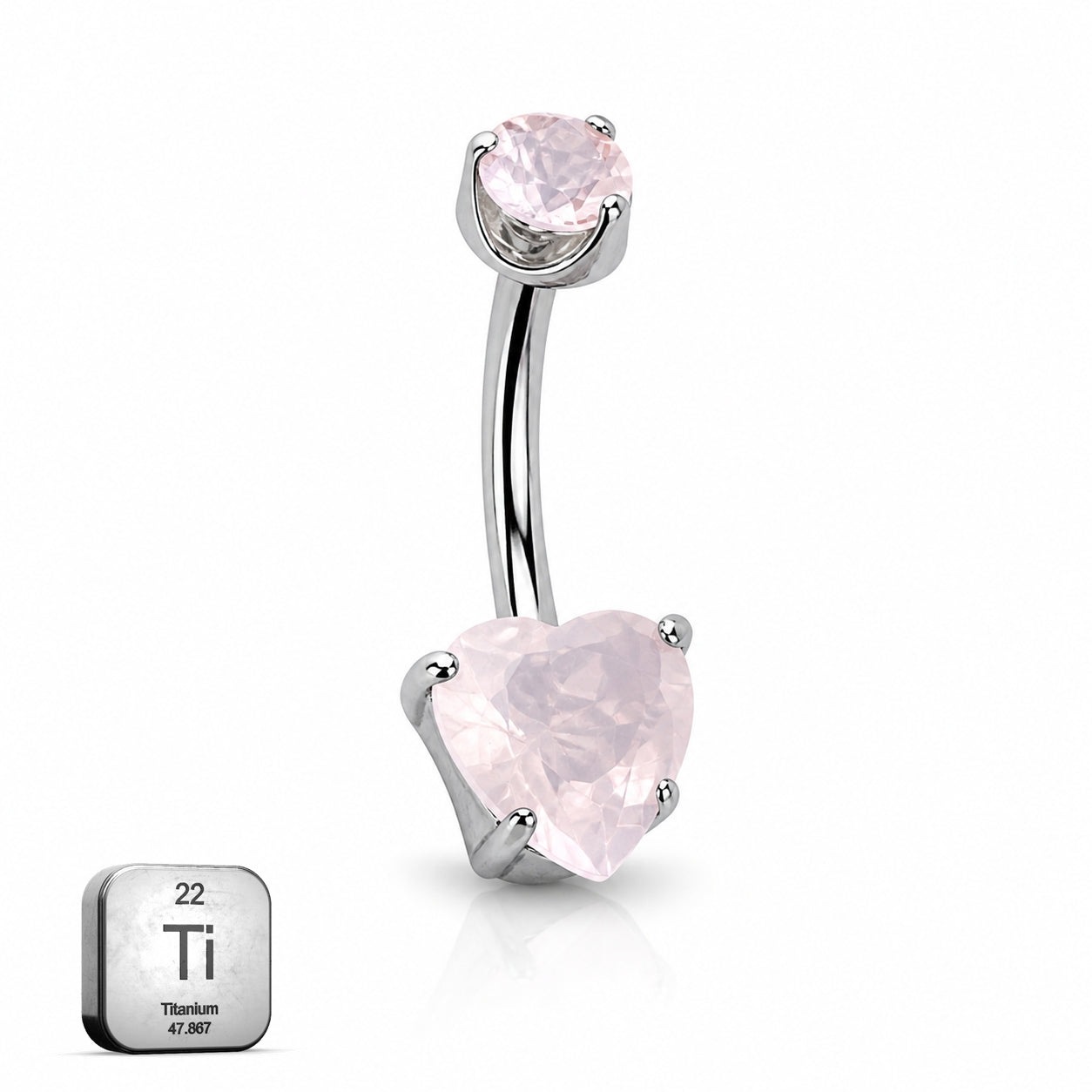 Titanium Heart Belly Piercing – Light Pink Stone