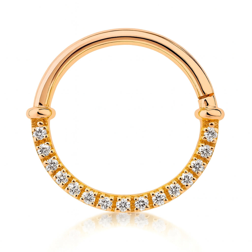 18K Rose Gold Diamond Hinged Clicker – For Daith &amp; Septum Piercings