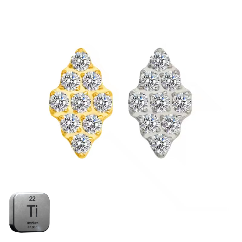 Titanium 16G (1.2MM) Internally Threaded 9 Crystal with Diamond Shaped Piercing Stud