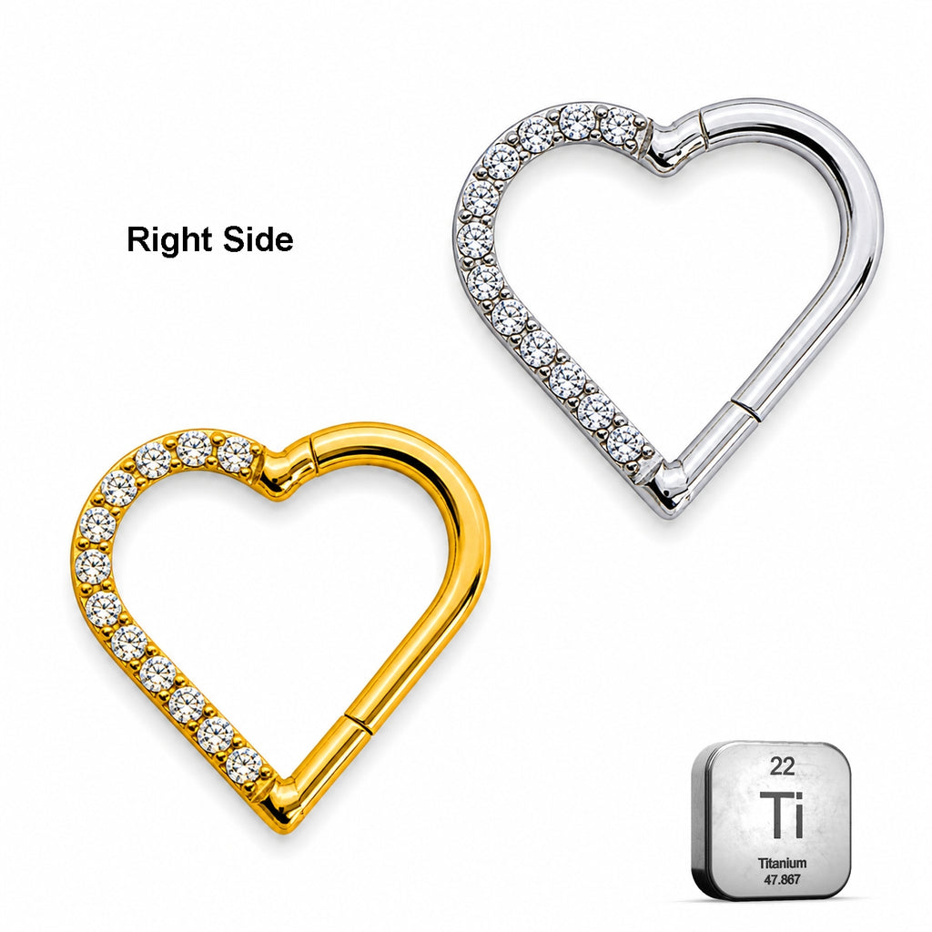 Crystal Heart Titanium Clicker Ring
