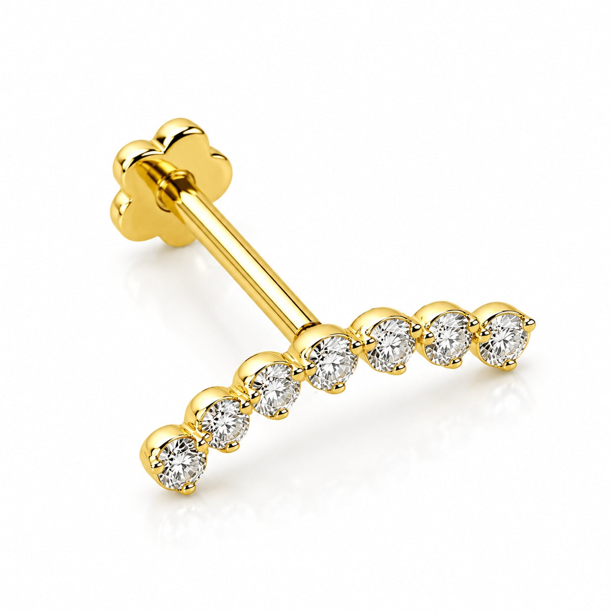 18K Gold Seven Round Lab-Grown Diamond Curved Piercing Stud