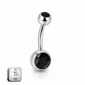 Titanium Belly Piercing with Black CZ