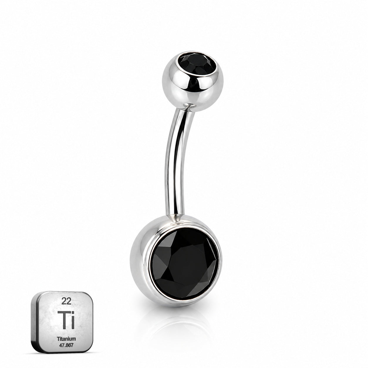 Titanium Belly Piercing with Black CZ